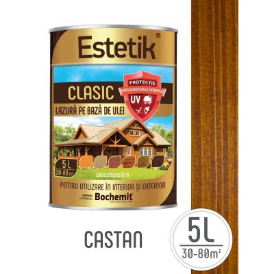 Lazura lemn Estetik Clasic, pe baza de ulei, interior/exterior, castan, 5 L
