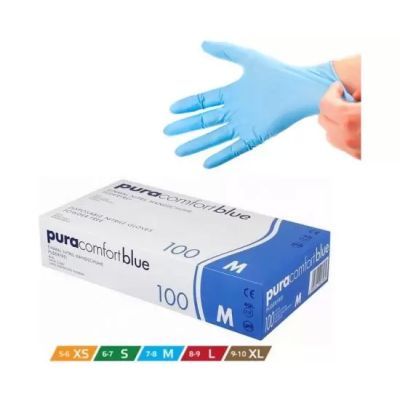 Manusi examinare nitril, fara pudra, pura comfort blue - M, 100 Buc/set