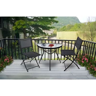 Masuta cafea sticla pentru balcon terasa terasa semicirculara neagra SC-090