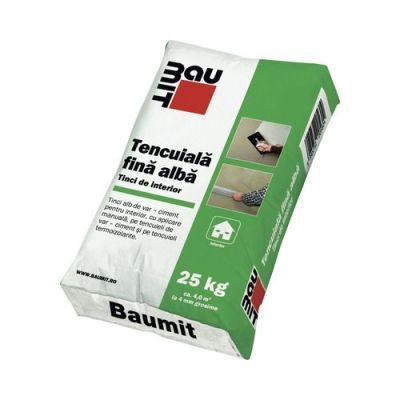 Tencuiala fina, alba, Baumit, interior, 25 kg