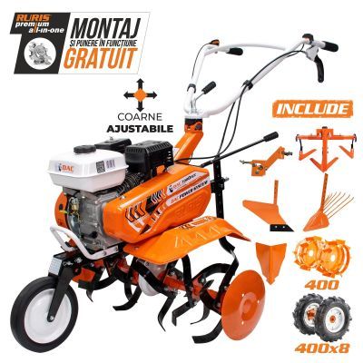 MOTOSAPA DAC 7000ACC3+ROTI CAUCIUC 4.00-8+RARITA+PLUG+ADAPTOR+DISP SCOS CARTOFI+ROTI METALICE 400 FARA MANICOT+CULTIVATOR+SET CONTRAGREUTATI 10KG 70002022ACC3