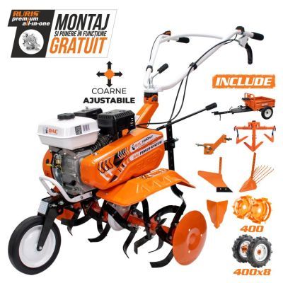 Motosapa dac 7000acc4+roti cauciuc+rarita+plug+adaptor+dispoz.scos cartofi+roti met+cultivator