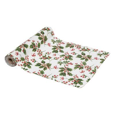 Napron pentru masa 28x300 alb cu motive florale 199266