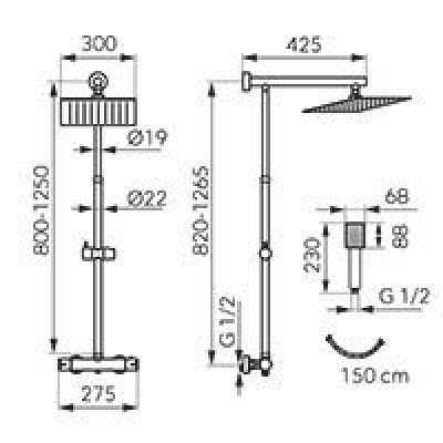 Np75sq-trv7u coloana DUS Trevi Square cu baterie termostatata Crom
