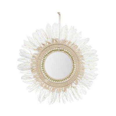 Oglinda decorativa aurie cu pene albe 50 x 50 cm 176446