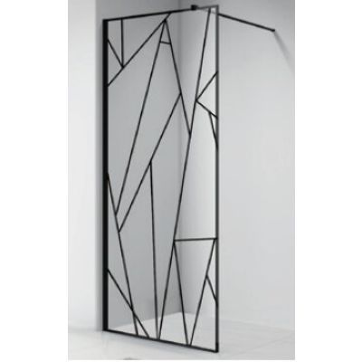 Paravan dus sticla imprimeu geometric negru profil negru 1000x1950 8mm E6A-7K Paravan dus sticla imprimeu geometric negru profil negru 1000x1950 8mm E6A-7K
