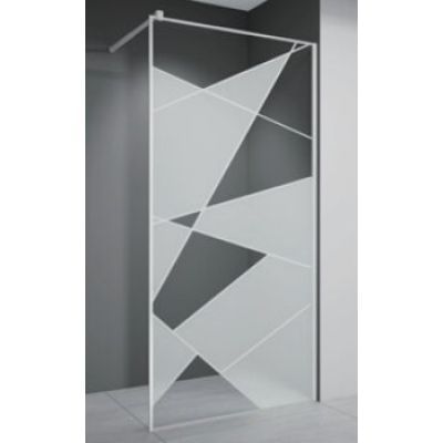 Paravan dus sticla imprimeu geometric sablat + transparent profil cromat 800x1950 8mm E6A-7R-C