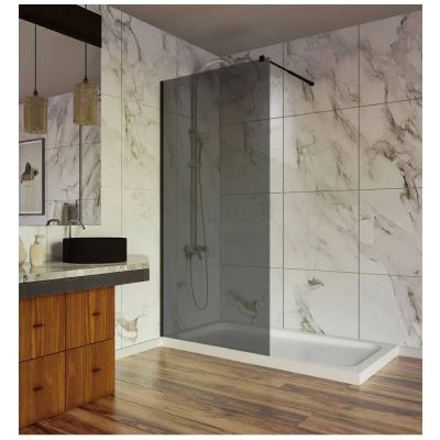 Paravan dus walk-in 1004515 sticla fumurie 6 mm profil negru mat tija extensibila 120x200 Paravan dus walk-in 1004515 sticla fumurie 6 mm profil negru mat tija extensibila 120x200