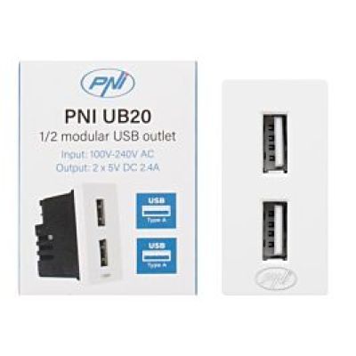 Priza dubla cu mufe usb incastrabila in rama din st PNI-UB20