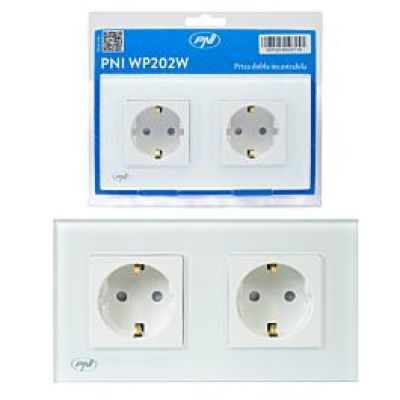 Priza dubla incastrabila rama din sticla 16A 230V PNI WP202W