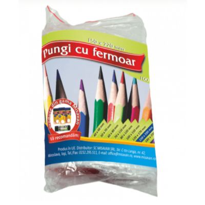 PUNGI CU FERMOAR 150*220MM 100/SET 1407 PUNGI CU FERMOAR 150*220MM 100/SET 1407