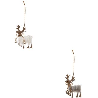 Ren decorativ din lemn 10 cm cu blana gri/ alb 163479