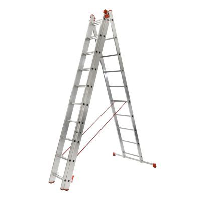 Scara aluminiu cu 3 tronsoane, 3x10 trepte, rosu