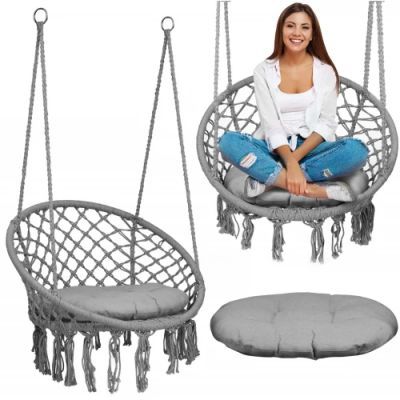 Scaun de gradina suspendat leagan BOHO, gri + perna 290010
