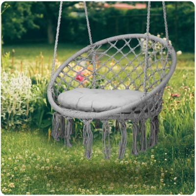 Scaun de gradina suspendat leagan BOHO, gri + perna 290010