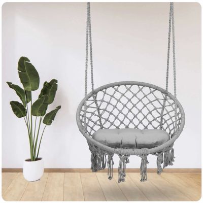 Scaun de gradina suspendat leagan BOHO, gri + perna 290010