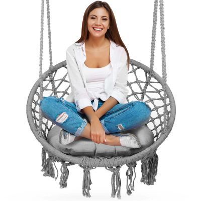 Scaun de gradina suspendat leagan BOHO, gri + perna 290010