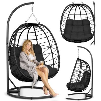 Scaun de gradina suspendat Tihuana negru + perne Sofotel negre 290303