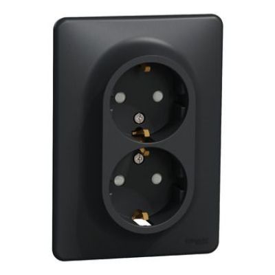 Sedna design priza dubla 2P+E cu obturatoare antracit