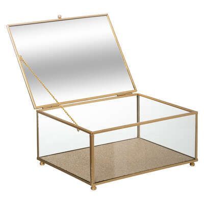 Set 3 cutii de bijuterii din sticla si metal auriu 21 x 16 x 10 cm 176405
