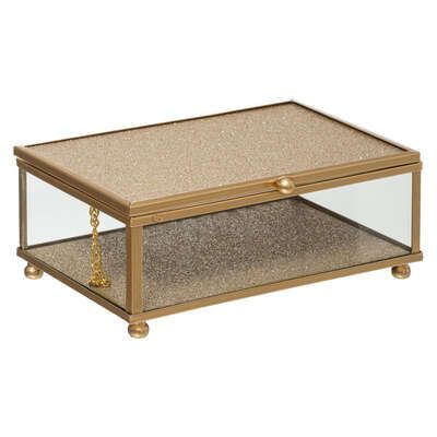 Set 3 cutii de bijuterii din sticla si metal auriu 21 x 16 x 10 cm 176405