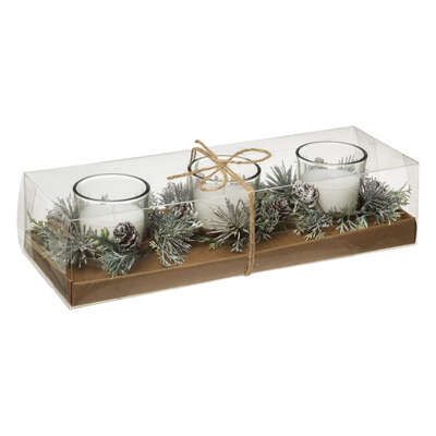 Set 3 lumanari decorative parfumate albe pentru masa de Craciun 5,5 x 6,5 cm 176005