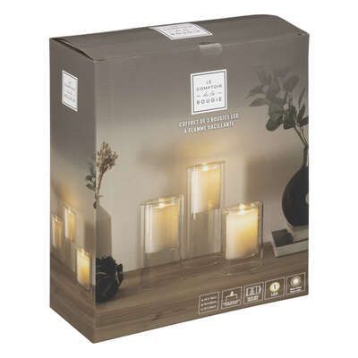 Set 3 lumanari Led cu suport din sticla 10 x 25 cm 187641