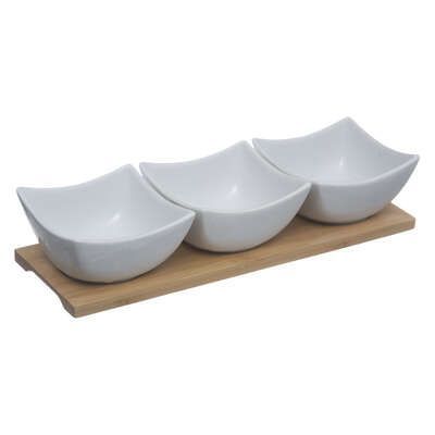 Set 4 piese pentru servire aperitiv, Bambus+ Portelan, 30x10x6 cm 160510