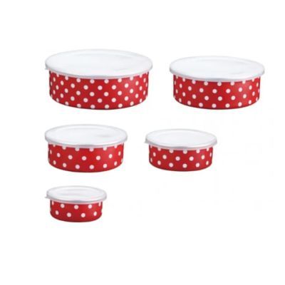 Set 5 caserole emailate cu capac plastic/ flori albastre 1212BLUE5