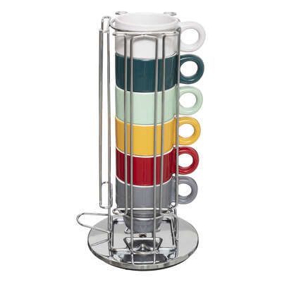 Set 6 cani Espresso cu suport rotativ, Colorama, Ceramica, 50 ML 166350