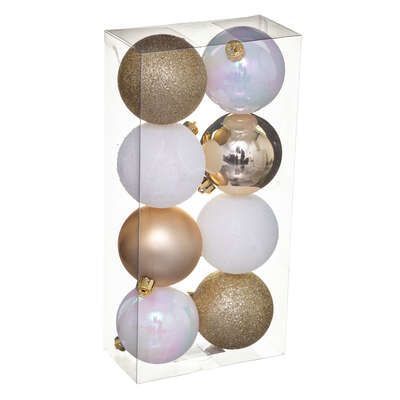 Set 8 globuri de Craciun 7 cm alb / auriu 129170ob