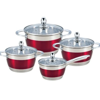Set cratite din inox cu capace 8 piese rosu BH 1818-08-RD