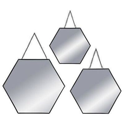 Set de 3 oglinzi hexagonale Leny cu lant din metal negru 141196