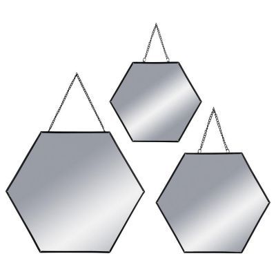 Set de 3 oglinzi hexagonale Leny cu lant din metal negru 141196 Set de 3 oglinzi hexagonale Leny cu lant din metal negru 141196