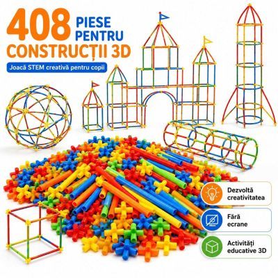 Set de constructie cu paie 408 piese 22408