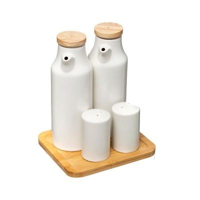 Set de ulei ceramic, otet, sare si piper Seramik cu suport de bambus 179613