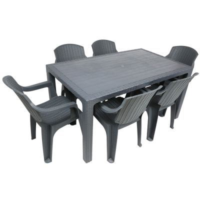 Set masa ratan + 6 scaune gri 90X150