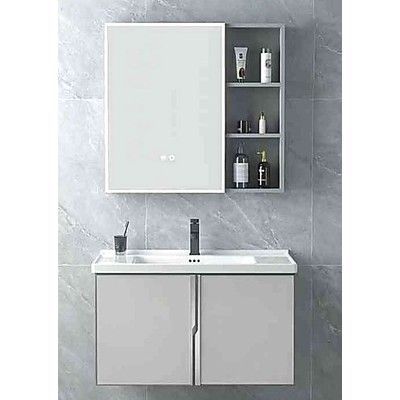 Set mobilier baie suspendat cu lavoar si dulap oglinda LED, gri A08