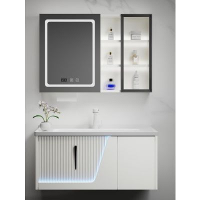 Set mobilier cu LED baie suspendat cu lavoar si dulap oglinda LED, alb W57