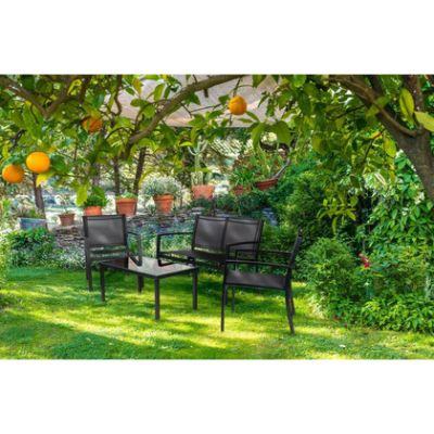 Set mobilier de gradina: masa, banca, scaune, metal FR-ITS020