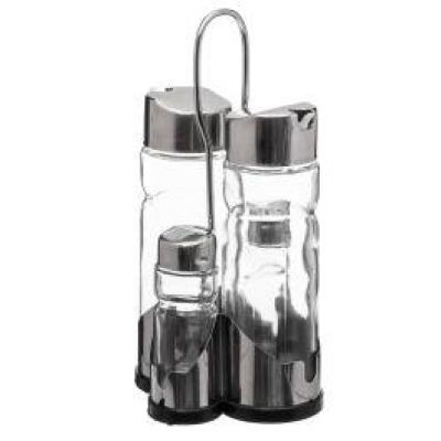 Set sticle din sticla cu ulei si otet 0,17 L si recipientr pentru sare si piper cu suport 150166
