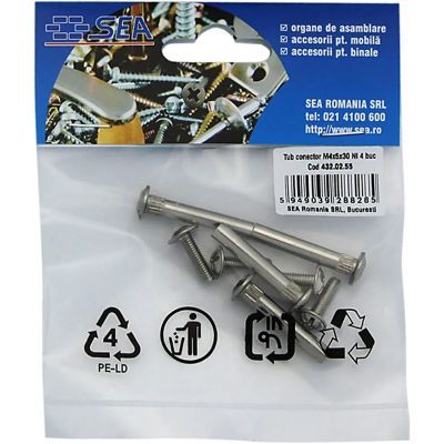 Set TUB conector si surub FI 6 4X5X30 nichelat 4BUC/ punga 28828 Set TUB conector si surub FI 6 4X5X30 nichelat 4BUC/ punga 28828