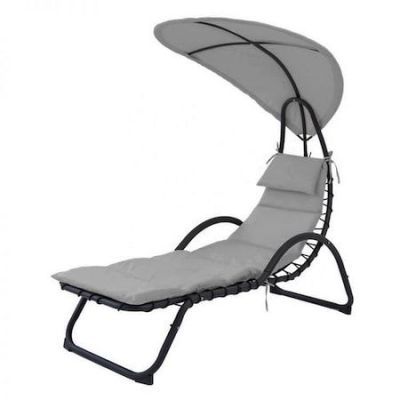 Sezlong pentru gradina cu protectie solara, saltea cu tetiera, 165x189x73 cm