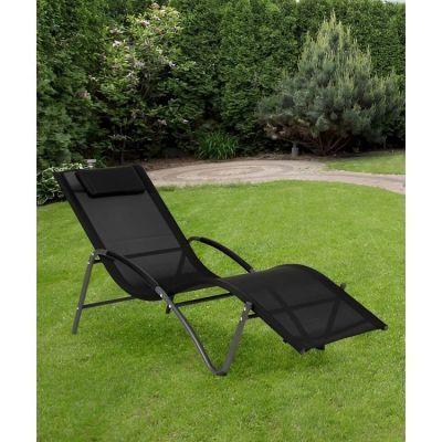 Sezlong de gradina sezlong tetiera structura otel neagra LG033 GRI-NEGRU