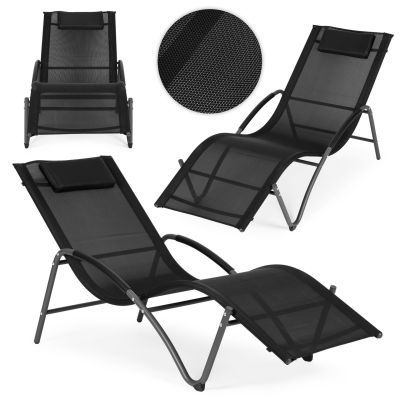 Sezlong de gradina sezlong tetiera structura otel neagra LG033 GRI-NEGRU