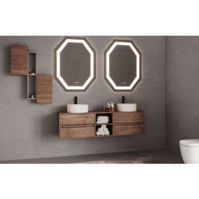 SPR224 Oglinda cu retroiluminare LED cu touch dezaburire si ceas octogonala 750x1000