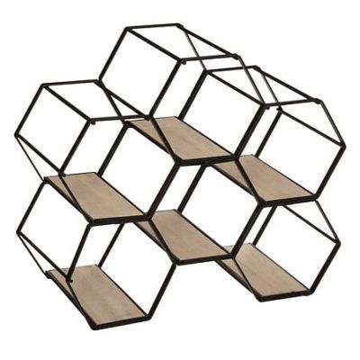 Suport 6 sticle vin, hexagonal,metal, lemn 26X15X29.5 cm 173416