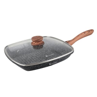 Tigaie grill din aluminiu turnat cu capac din sticla 28cm goldmann GM0928L