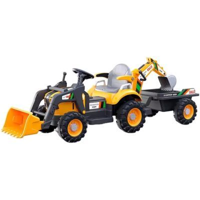 Tractoras electric copii cu remorca BRJ1588 galben 02072