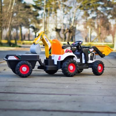 Tractoras electric copii cu remorca BRJ1588 galben 02072